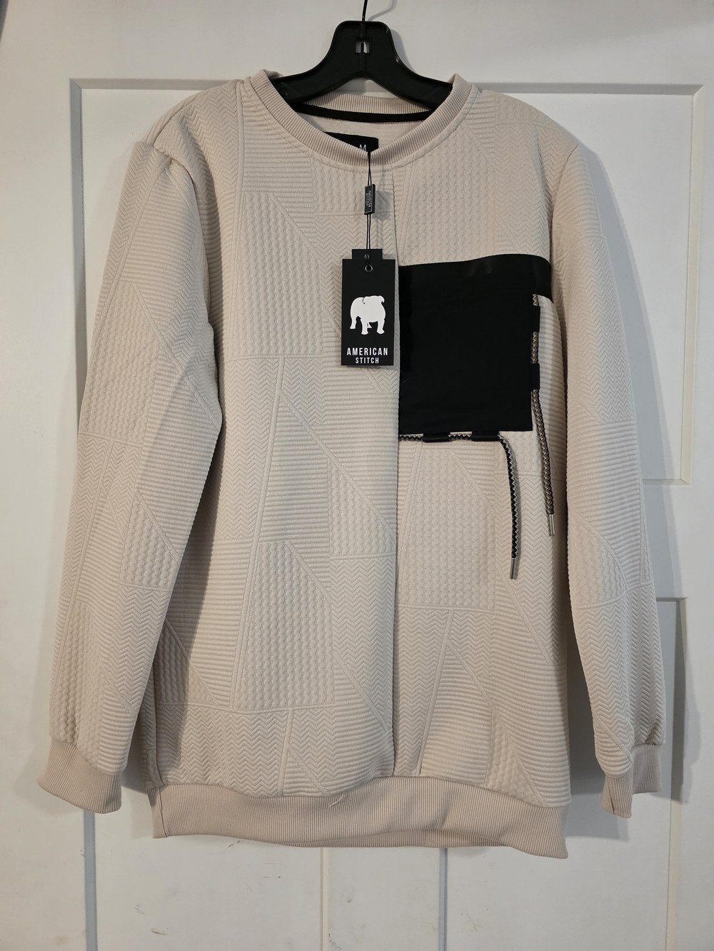 American Stitch Crewneck Sweater Beige with Black Pocket
